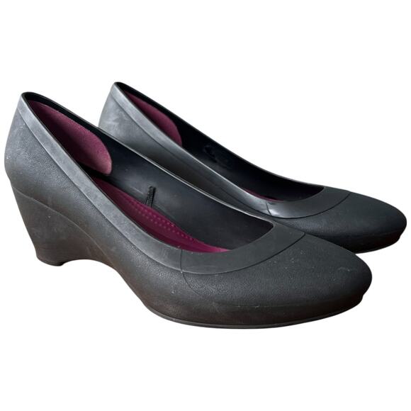 Crocs Lina Women's 7 Size Down For Half Size Black Pump Wedge Heel Dual Comfort - Picture 7 of 14